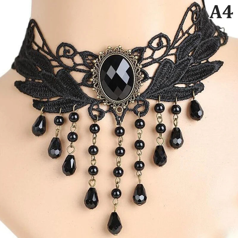 Nuevas gargantillas góticas sexis, gargantilla de cuello de encaje negro de cristal, collar Vintage victoriano para mujer, joyerÃa Steampunk