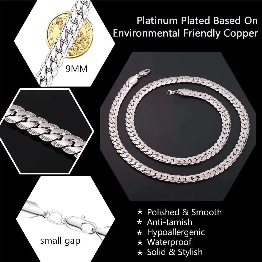 U7 6mm 9mm collares de cadena de serpiente gruesa Color dorado collar de eslabones de tono negro para hombres mujeres 6/9mm 18-30 pulgadas joyerÃÂa Unisex