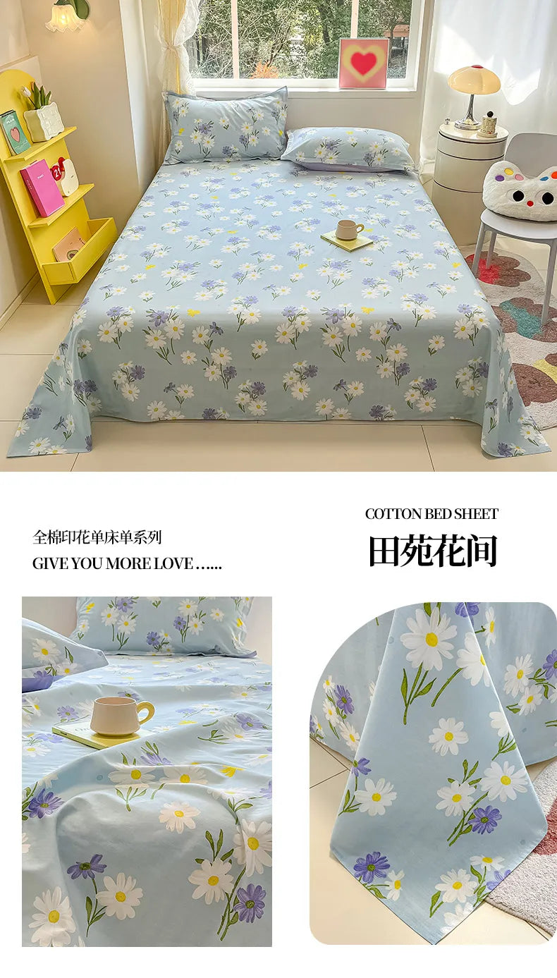 Sábana de algodón 100% con estampado de flores, sábanas dobles para niñas y niños, ropa de cama individual Queen King Size, 1 Uds.