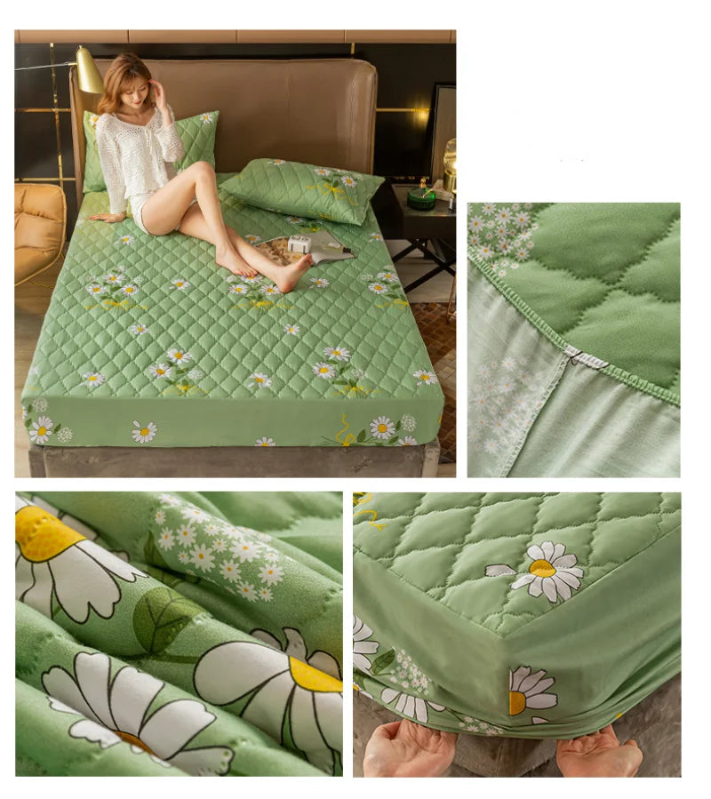 Sábana ajustable 100% impermeable, Protector de funda de colchón acolchado de algodón con Clip de clase A y banda elástica, decoración tamaño Queen y King
