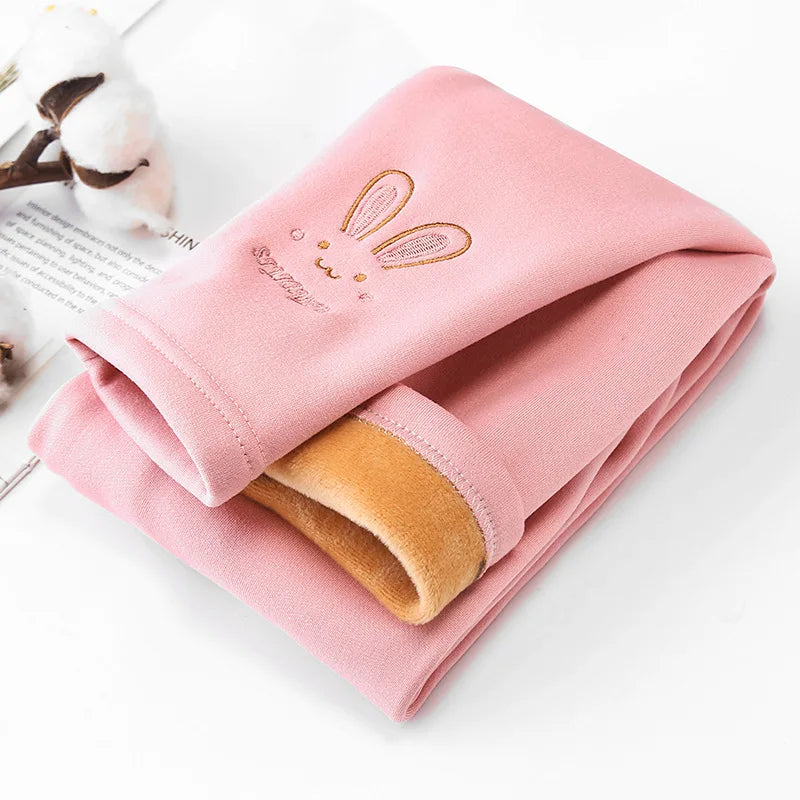Leggings para niñas Otoño Invierno grueso cálido más lindo conejo Fond niños bebé parte inferior pantalones