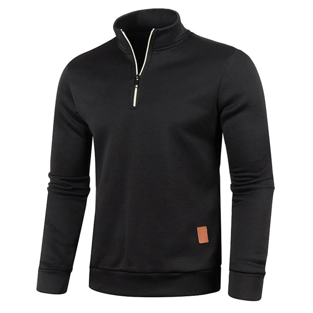 Jersey para hombre, sudaderas más gruesas, jersey con media cremallera para hombre, sudadera con capucha para hombre, suéteres de cuello alto de Color sólido de otoño