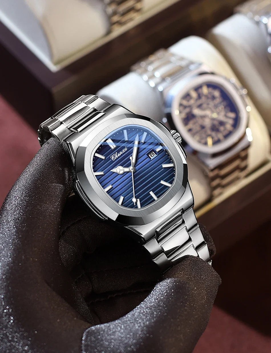 CHENXI 8222 reloj de negocios informal luminoso de acero inoxidable dorado de lujo para hombres relojes de pulsera de cuarzo de moda resistente al agua