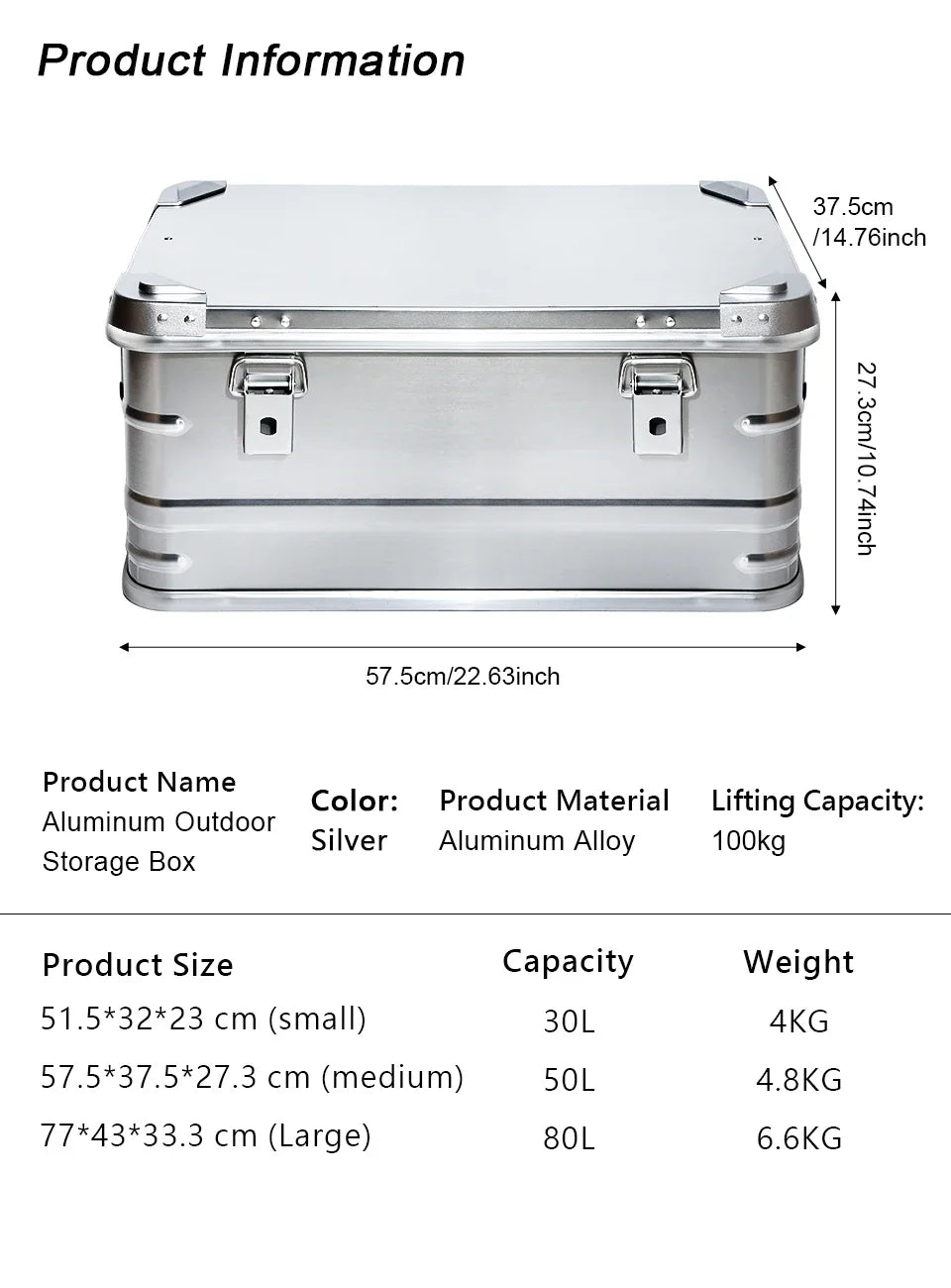 30-80L Camping Picnic viaje aleación de aluminio caja de gran capacidad accesorios bolsa de almacenamiento accesorios de senderismo almacenamiento al aire libre