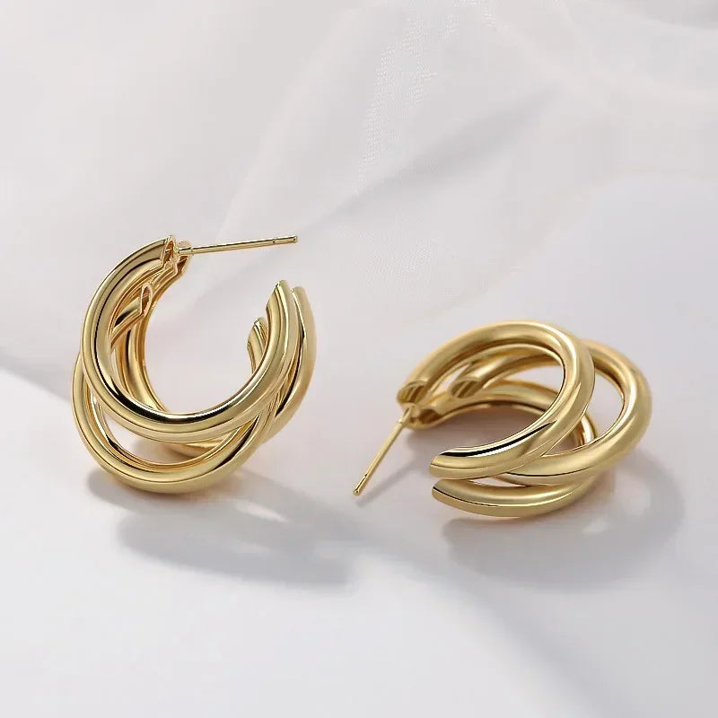 Pendientes de aro gruesos de Metal liso de acero inoxidable para mujer, aros redondos a la moda, pendientes llamativos, joyerÃa de moda 2024