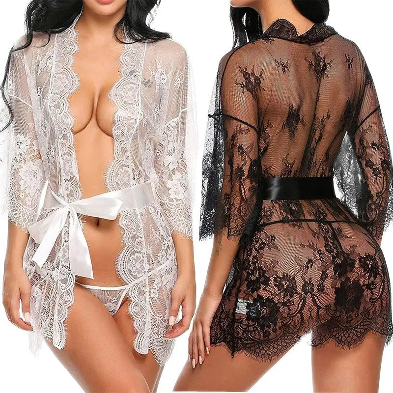 Pijama transparente de encaje, conjunto de vestido Babydoll, Pijama de Mujer con tirantes, ropa de dormir Sexy sin mangas, lencerÃa corta, ropa de dormir femenina