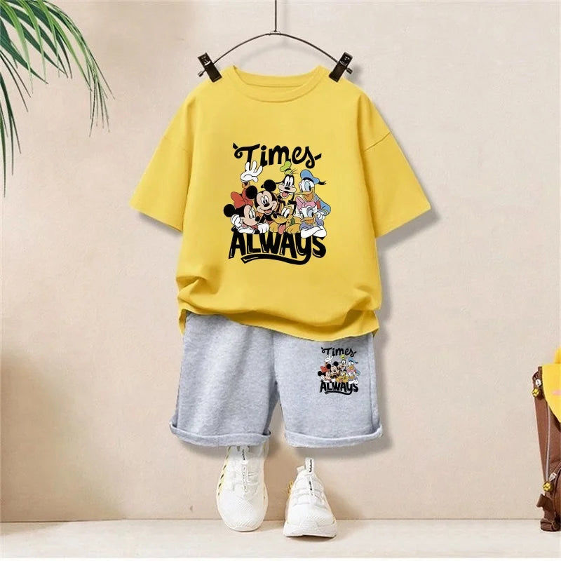 Conjunto de ropa de otoño para bebé, niña y niño, sudadera con estampado familiar de Disney, Top y pantalones inferiores, traje de 2 uds, chándal de algodón para chico