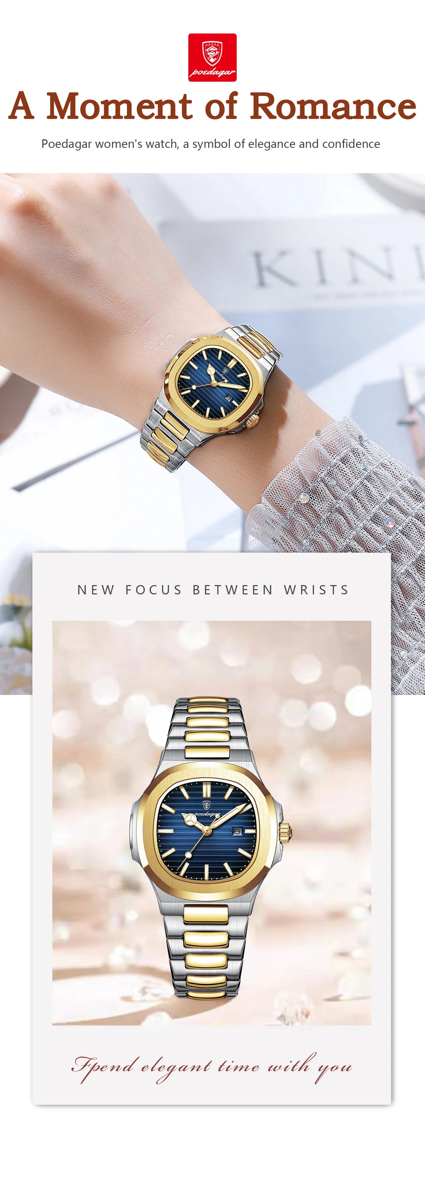 Reloj POEDAGAR cuadrado de lujo para mujer, reloj de pulsera resistente al agua con fecha luminosa para mujer, relojes de cuarzo de moda de acero inoxidable para mujer