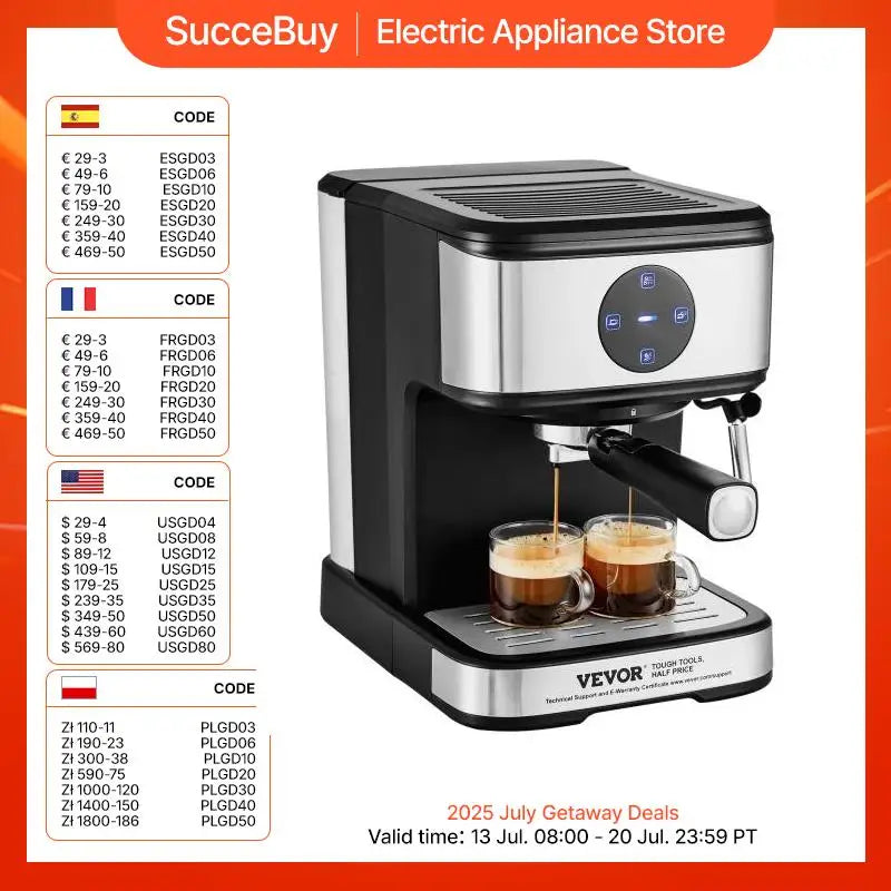 VEVOR-máquina de café y Espresso con Espumador de leche, máquina de café semiautomática profesional, varita de vapor, 15 Bar