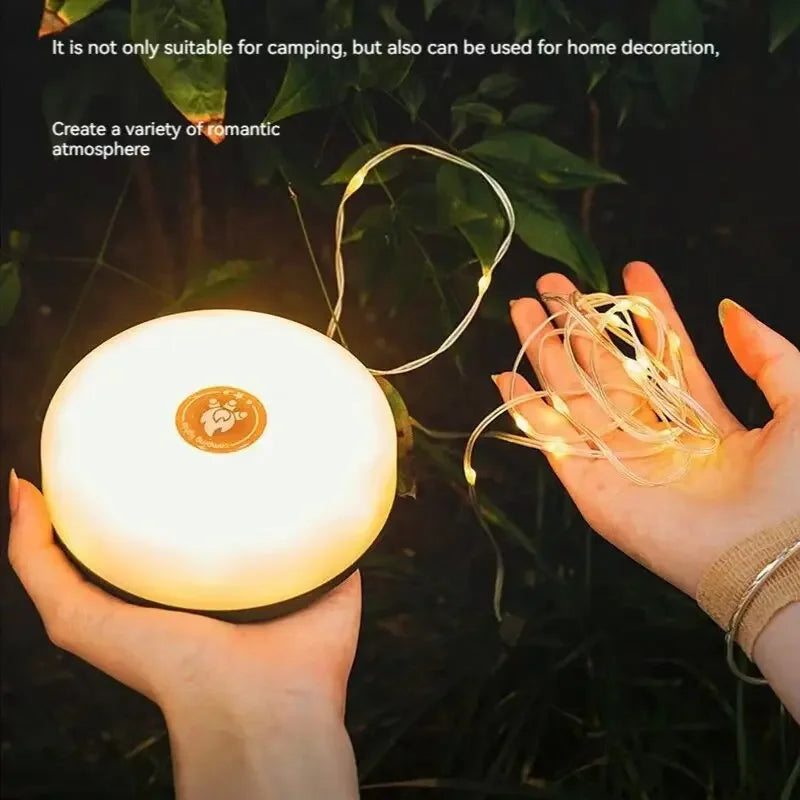 Luz de Camping 4 en 1, guirnalda de luces LED con carrete, lámpara de Camping USB para exteriores, luz LED nocturna reciclable para decoración de tienda de campaña y jardín
