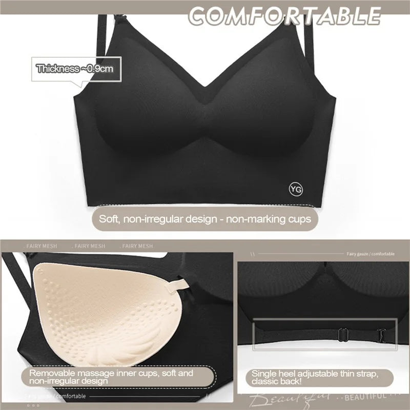 Sujetadores acolchados sin costuras ultrafinos para mujer, ropa interior de seda de hielo, lencería Sexy de pecho pequeño, Push Up, Tops de tubo Sexy, sujetador íntimo