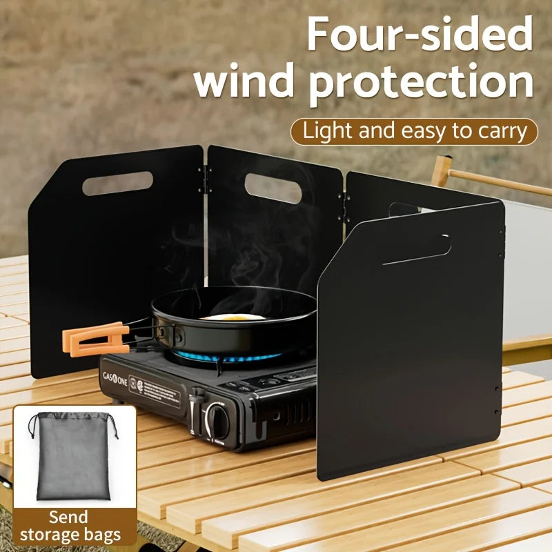 Parabrisas plegable portátil para estufa de acampada, protección contra el viento de metal rectangular de 4 lados, acabado recubierto de polvo