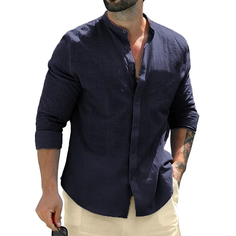 Camisas de manga larga de otoño para hombre, camisetas de negocios de algodón, ropa de calle transpirable de Color sólido, camisas con botones para hombre, camisa blanca