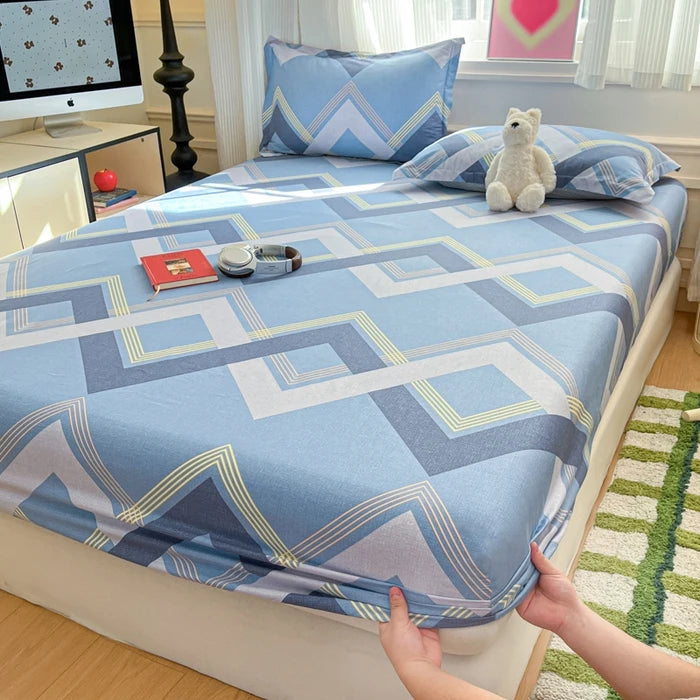Juego de sábanas ajustadas de algodón 100% puro con funda de almohada, funda de cama con estampado de flores, sábanas individuales/Queen/King Size