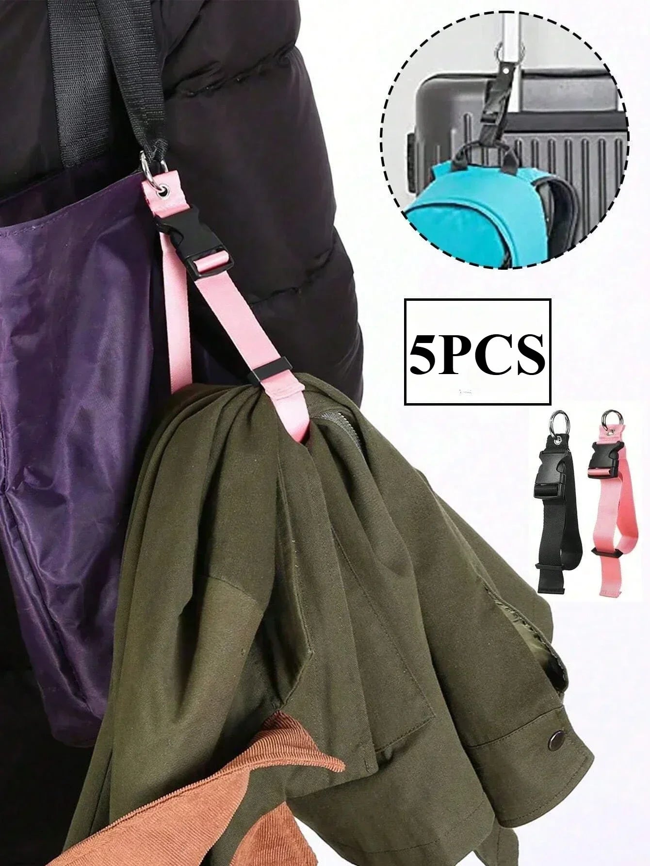 Soporte de correa de equipaje antirrobo de nailon negro portátil, pinza para agregar bolsa, Clip para bolso, uso para llevar multiherramienta, herramienta para acampar y hacer senderismo