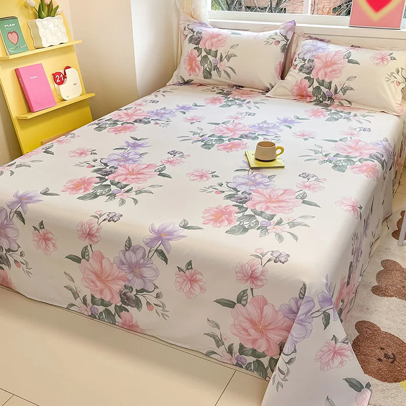 Sábana de algodón 100% con estampado de flores, sábanas dobles para niñas y niños, ropa de cama individual Queen King Size, 1 Uds.