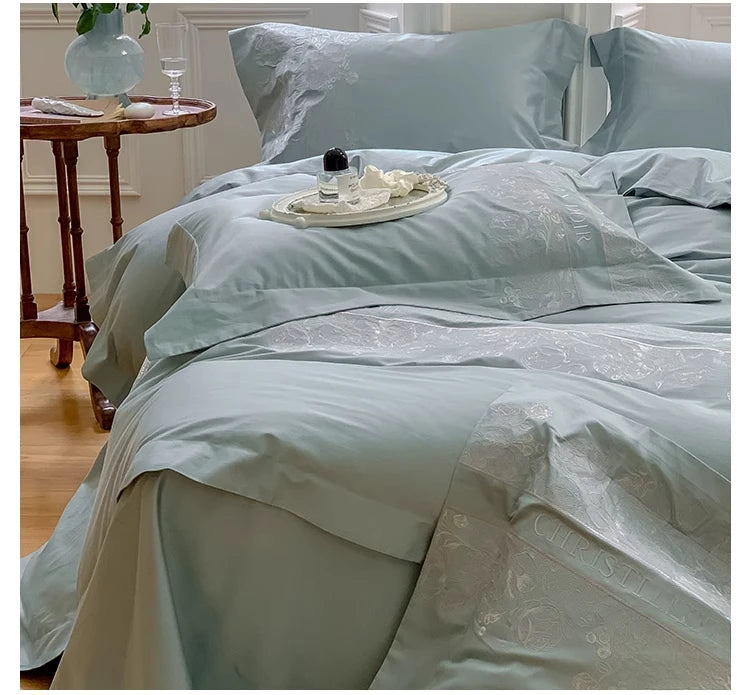 Juego de cama de algodón de grapa larga de 100 unidades, funda nórdica bordada con patrones de flores y plantas, Sábana bajera tamaño Queen TwinFull