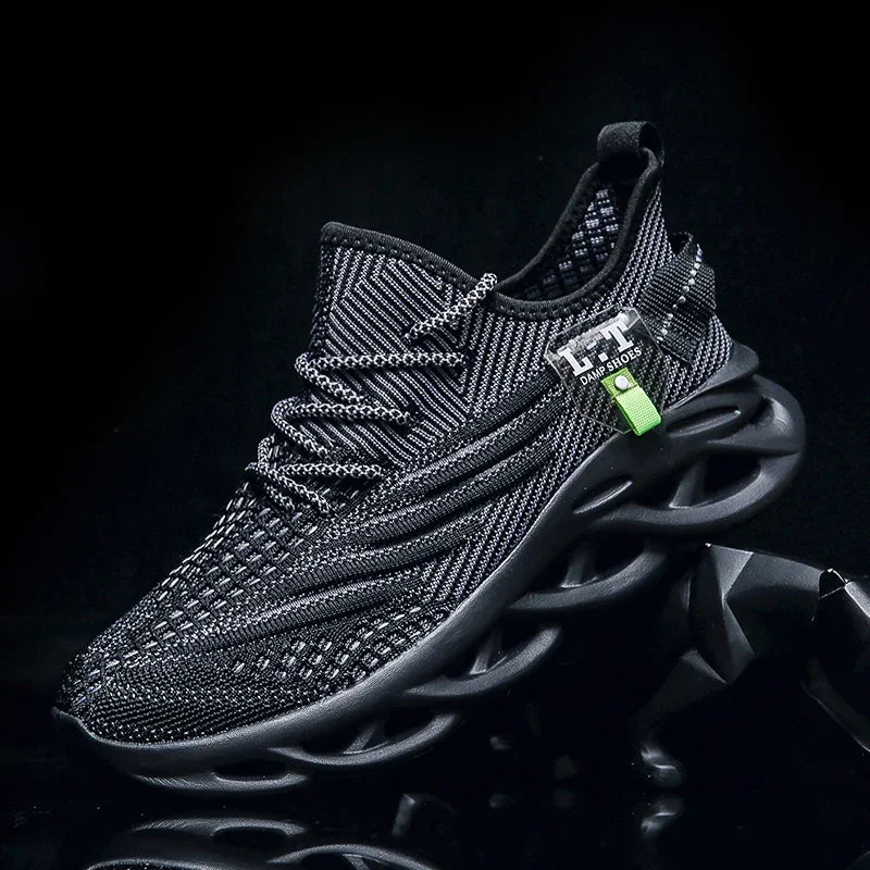 YRZL hombres deportes correr negro zapatos para correr zapatillas casuales al aire libre malla transpirable mujeres ligero absorción de impacto tenis negro