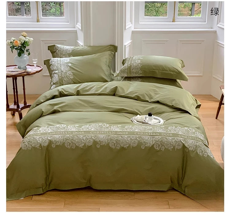 Juego de cama de algodón de grapa larga de 100 unidades, funda nórdica bordada con patrones de flores y plantas, Sábana bajera tamaño Queen TwinFull