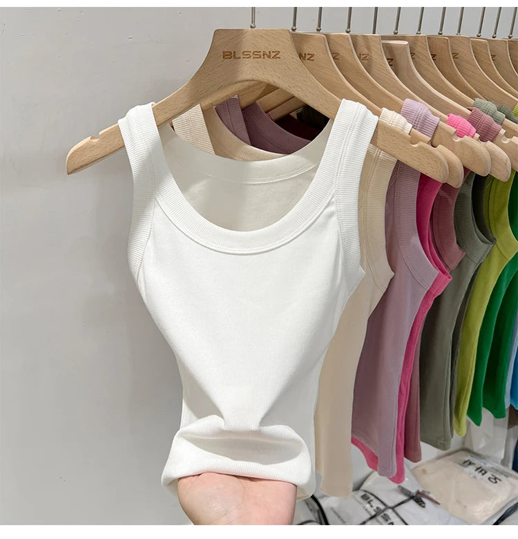 Zjaiss, camiseta sin mangas acanalada con cuello redondo liso para mujer, camisola para mujer, camiseta sin mangas elástica básica de verano 2025, camiseta sin mangas sólida con cuello redondo
