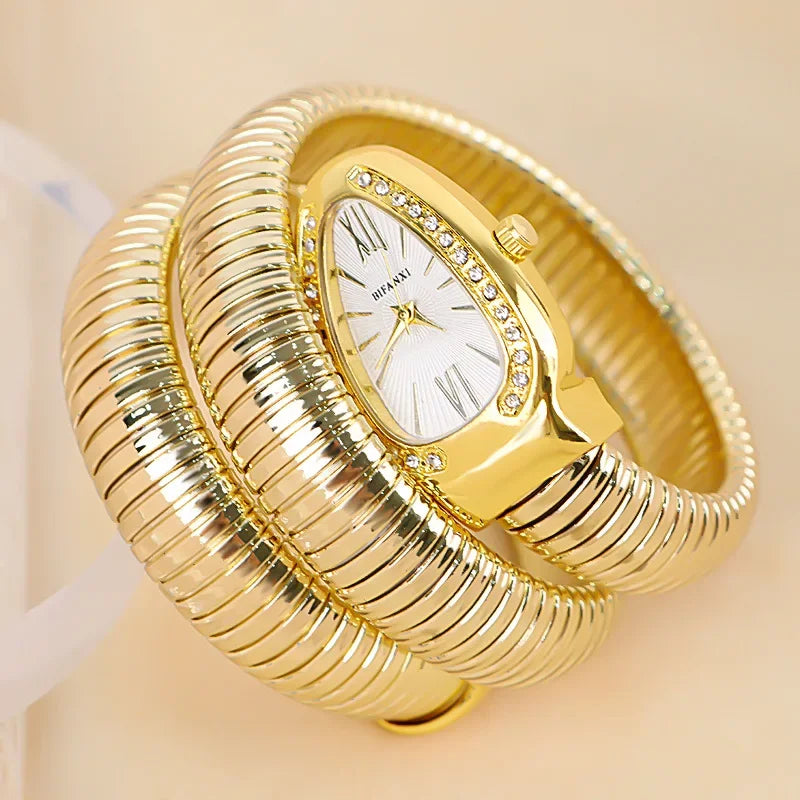 Reloj de cuarzo de lujo de alta calidad para mujer, pulsera de acero inoxidable, relojes de moda dorados para mujer, reloj femenino