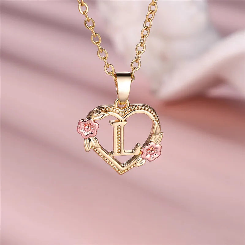 Collar con colgante de flor y letra de A-Z para mujer, Color oro amarillo, joyerÃa de boda, regalo para mujer
