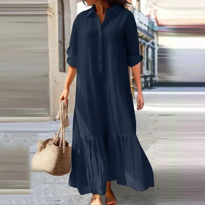 Vestido informal de manga larga para mujer, vestido de oficina para mujer, moda Primavera Verano, vestido camisero liso elegante, vestidos para mujer 2024
