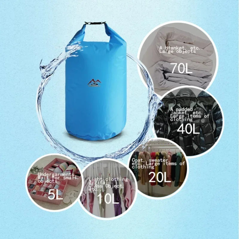 Bolsa seca impermeable 5L10L20L40L70L para acampar, senderismo, natación, Rafting, Kayak, río, senderismo, pesca, bolsa de agua al aire libre