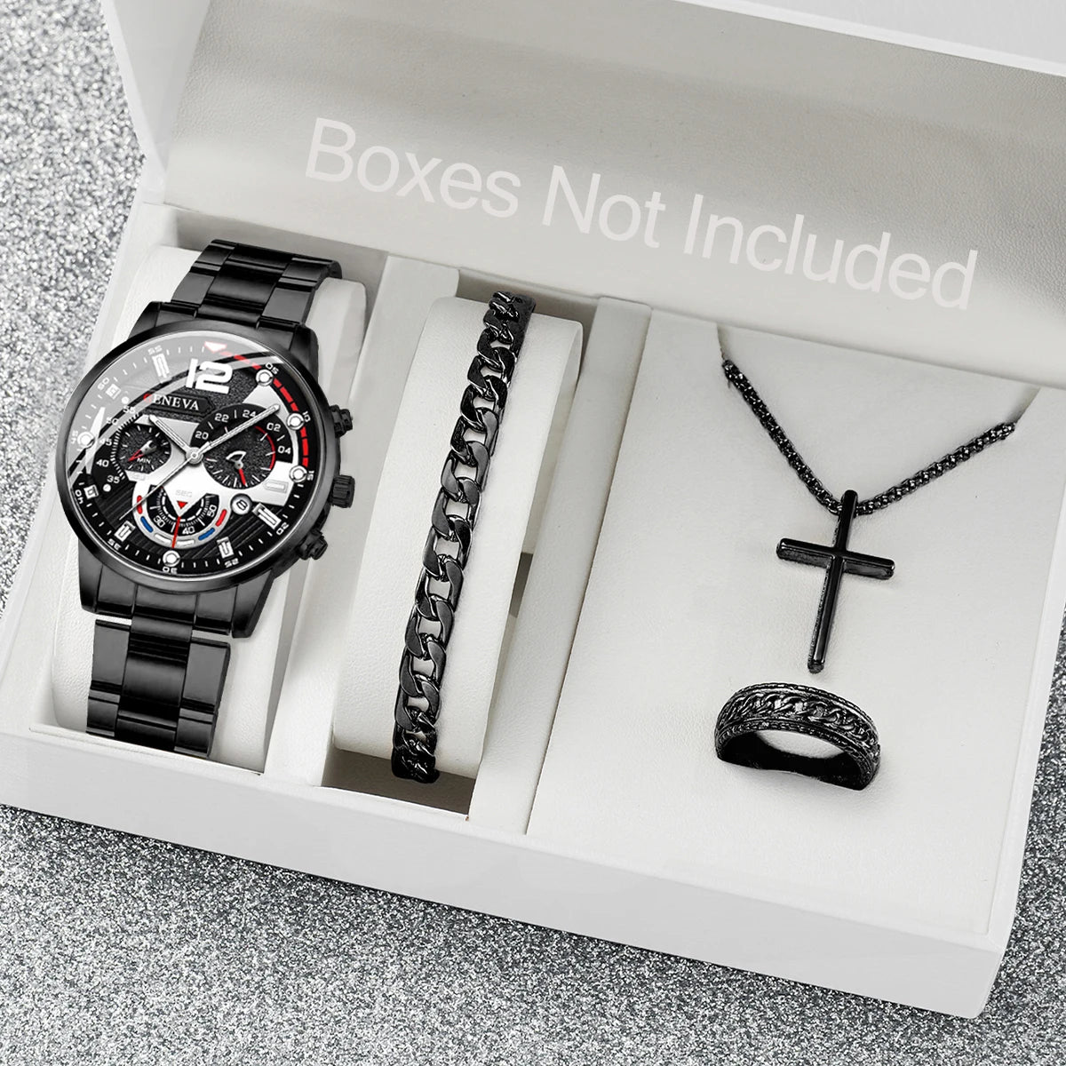 Conjunto de relojes de negocios para hombre, pulsera de acero dorado, analógico, de cuarzo, sin caja, 4 unidades