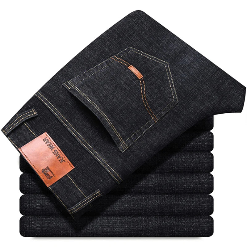 Nuevos pantalones ligeros de lujo elásticos ajustados para hombre, cómodos y suaves pantalones vaqueros informales rectos a la moda de negocios, ropa de marca masculina