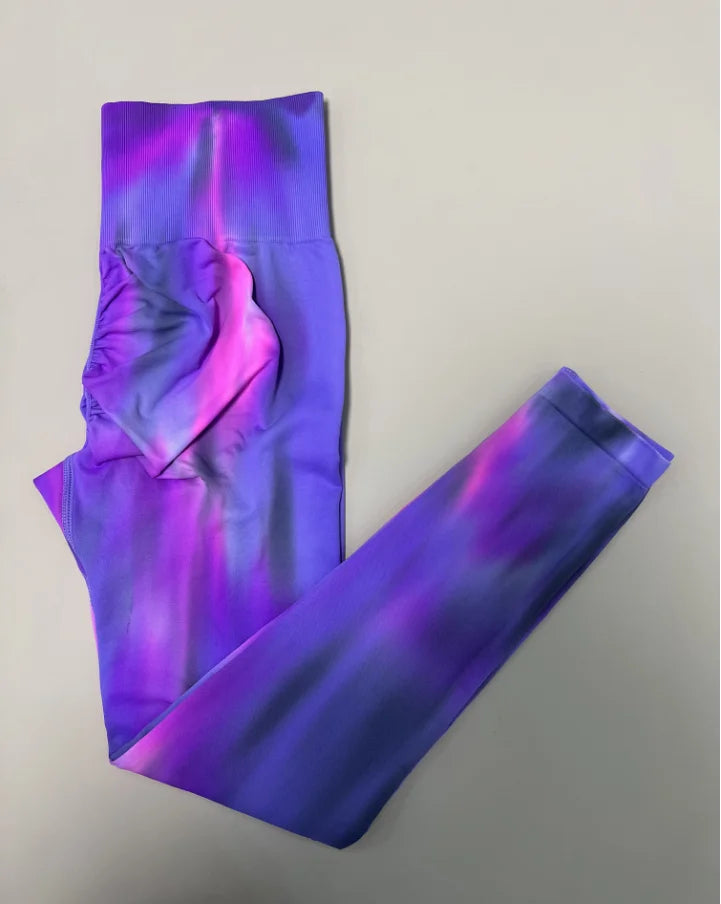 Nuevas mallas de gimnasio de cintura alta teñidas con lazo, Push Up, pantalones deportivos gruesos sin costuras, mallas elásticas suaves para entrenamiento de Yoga para mujer