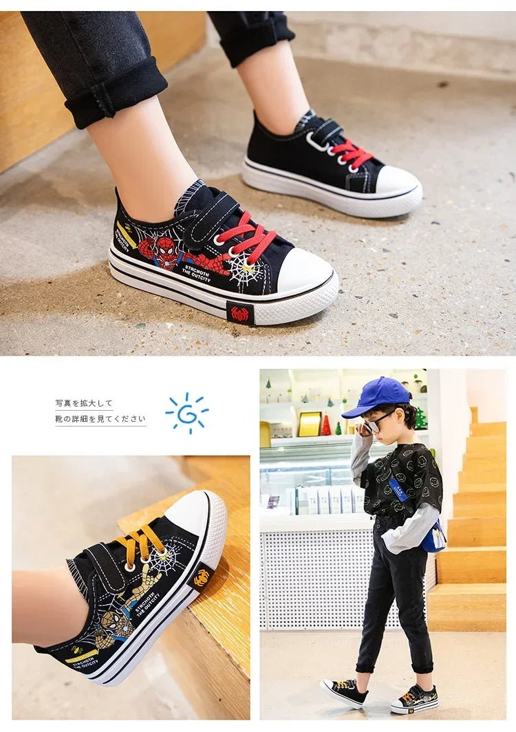 Zapatos de lona Disney para niños, zapatillas de deporte de Spiderman para niños, zapatos antideslizantes para estudiantes, zapatos deportivos de fondo suave para exteriores