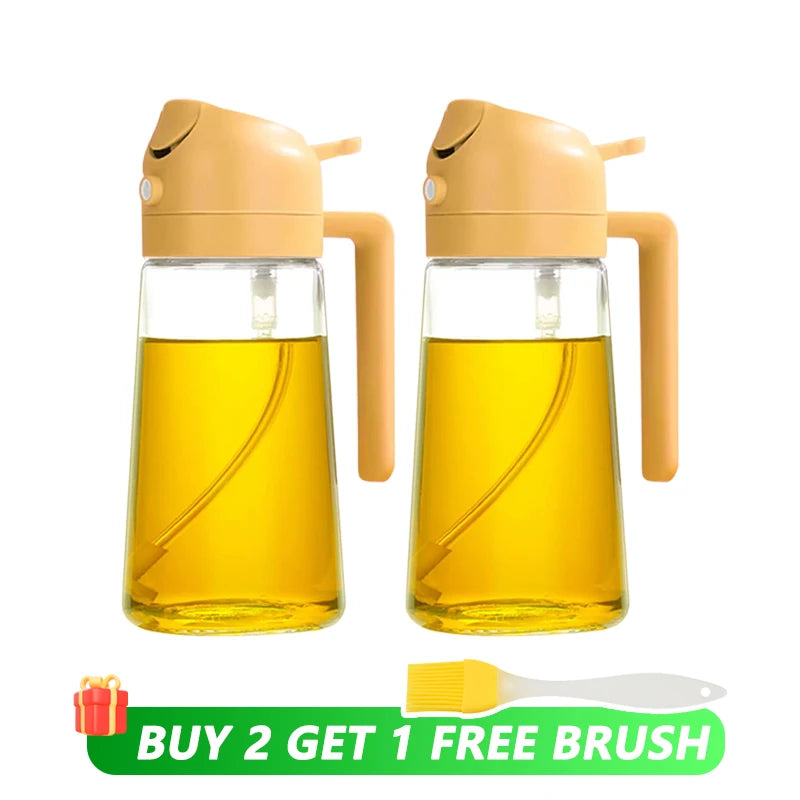 Botella vacía de aceite de 500mL, pulverizador y vertedor 2 en 1, contenedor de aceite de plástico, dispensador de aceite de cocina, vaporizador, vinagrera para acampar y barbacoa