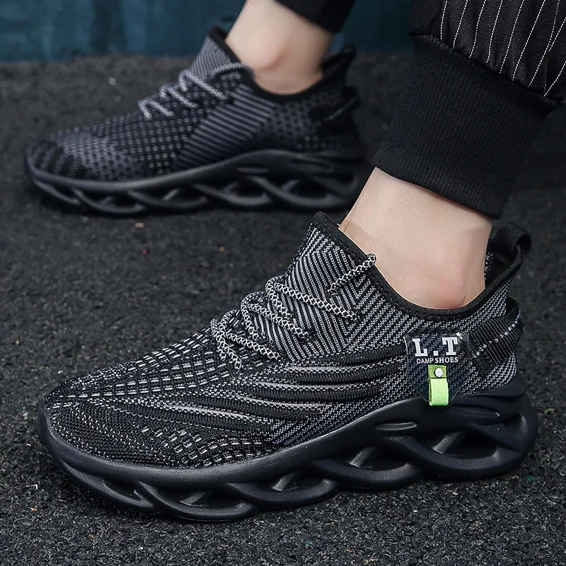 YRZL hombres deportes correr negro zapatos para correr zapatillas casuales al aire libre malla transpirable mujeres ligero absorción de impacto tenis negro