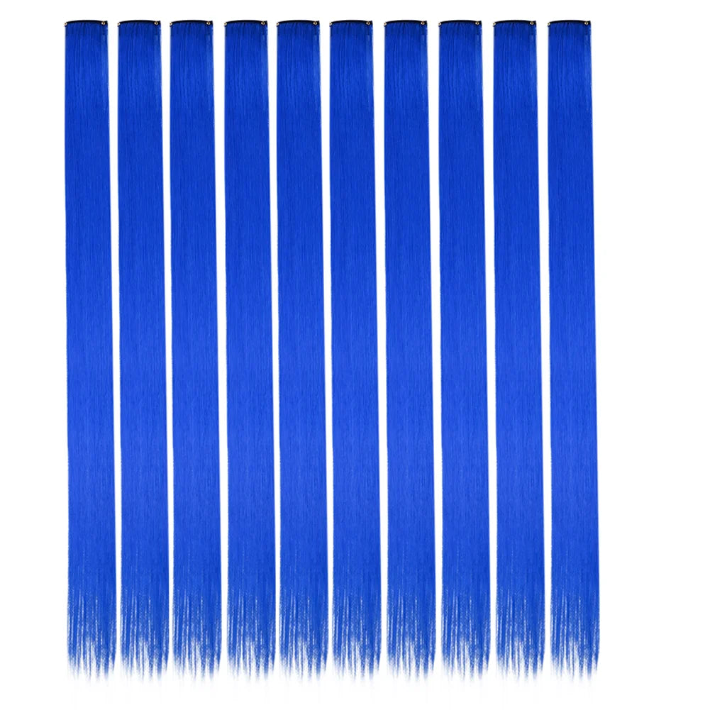 10 unids/pack de extensiones de cabello con Clip para fiesta de colores para niñas, postizos sintéticos de pelo liso de 22 pulgadas de colores Omber