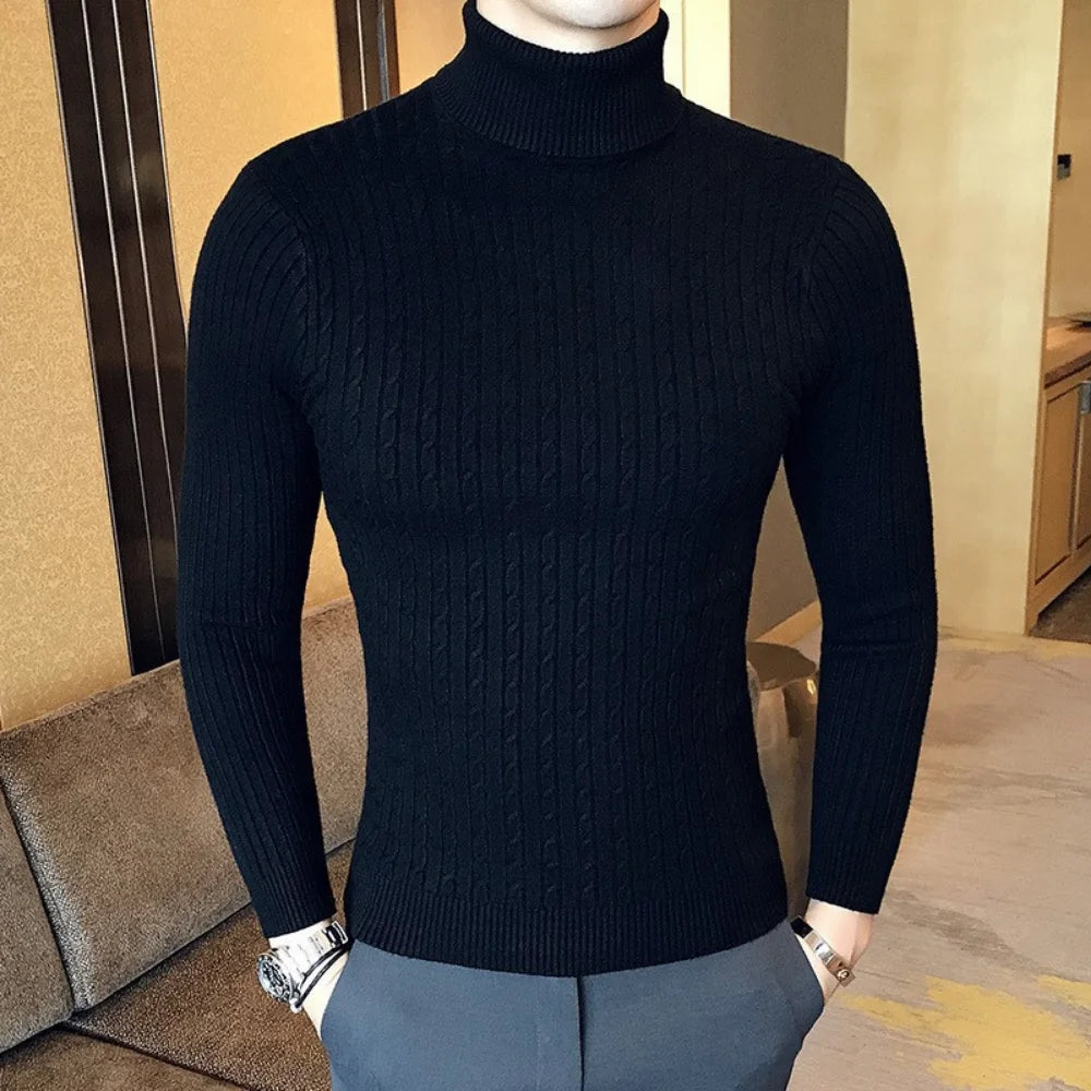 Otoño Invierno jerseys de cuello alto cálido Color sólido suéter de los hombres Jersey delgado hombres suéteres de punto camisa de fondo