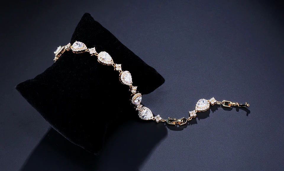 ZAKOL clásico geométrico gota de agua CZ pulsera para mujer nupcial hermosa Buling circón fiesta boda joyerÃa