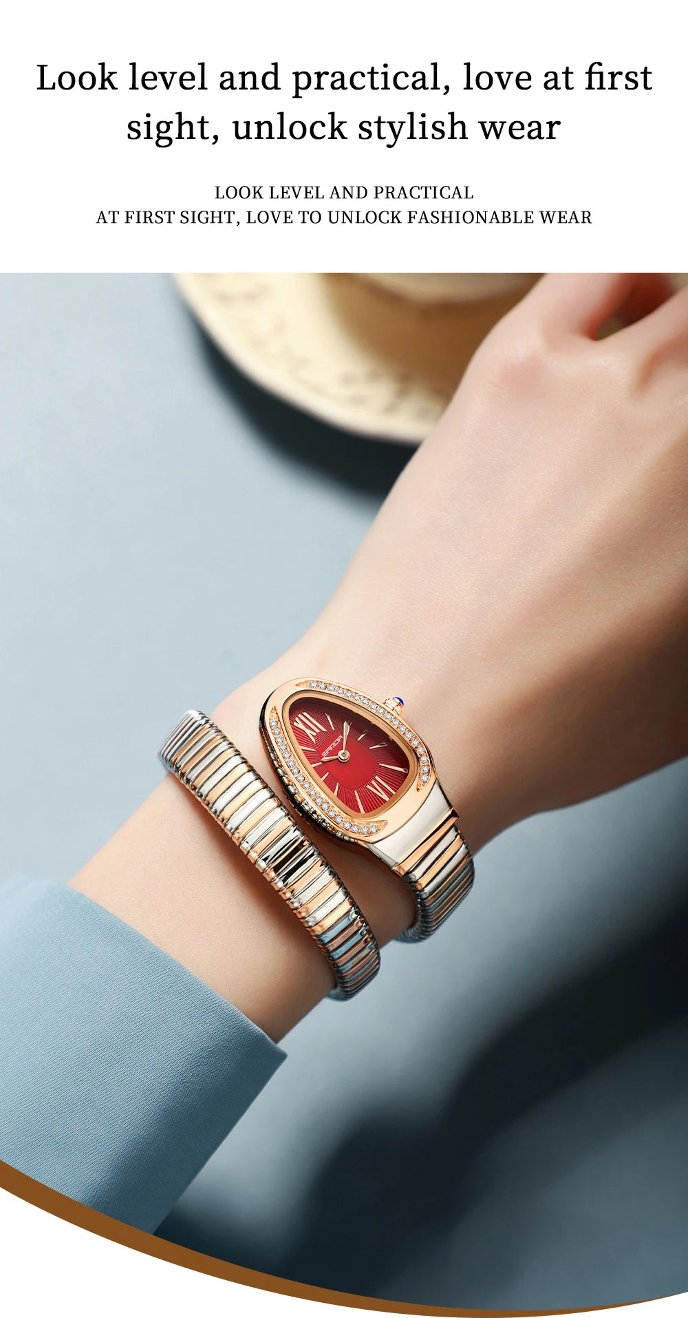 SANDA, superventas, 1151 reloj de mujer de gama alta con incrustaciones de diamantes en forma de serpiente, reloj de cuarzo de lujo ligero con temperamento Retro para mujer