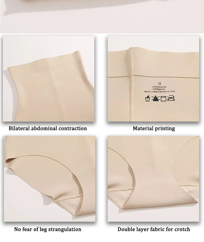 FINETOO, 1 unidad, 2024, nueva ropa interior ajustada de cintura alta para el vientre, ropa interior de seda helada para mujer, pantalones ajustados posparto finos sin costuras con forma de vientre