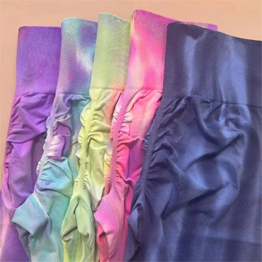 Nuevas mallas de gimnasio de cintura alta teñidas con lazo, Push Up, pantalones deportivos gruesos sin costuras, mallas elásticas suaves para entrenamiento de Yoga para mujer