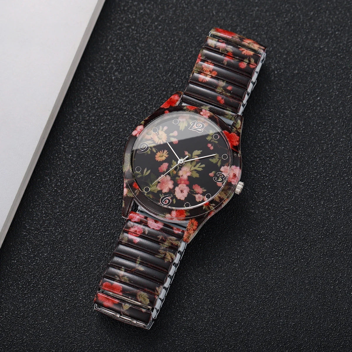 2/3 Uds. Conjunto de relojes de pulsera de cuarzo con estampado de flores a la moda para mujer, reloj con esfera árabe con correa elástica informal para mujer (sin caja)