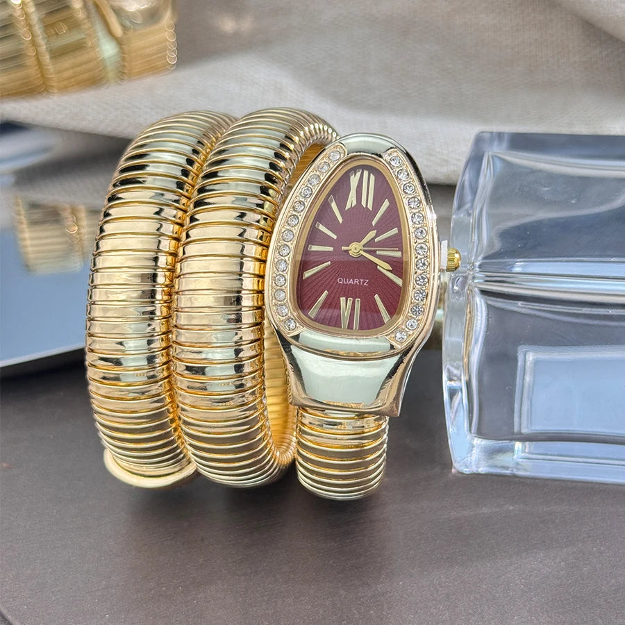 Reloj de aleación serpentina de alta calidad a la moda para mujer con caja de diamantes Reloj de pulsera de cuarzo de alta calidad estilo famoso