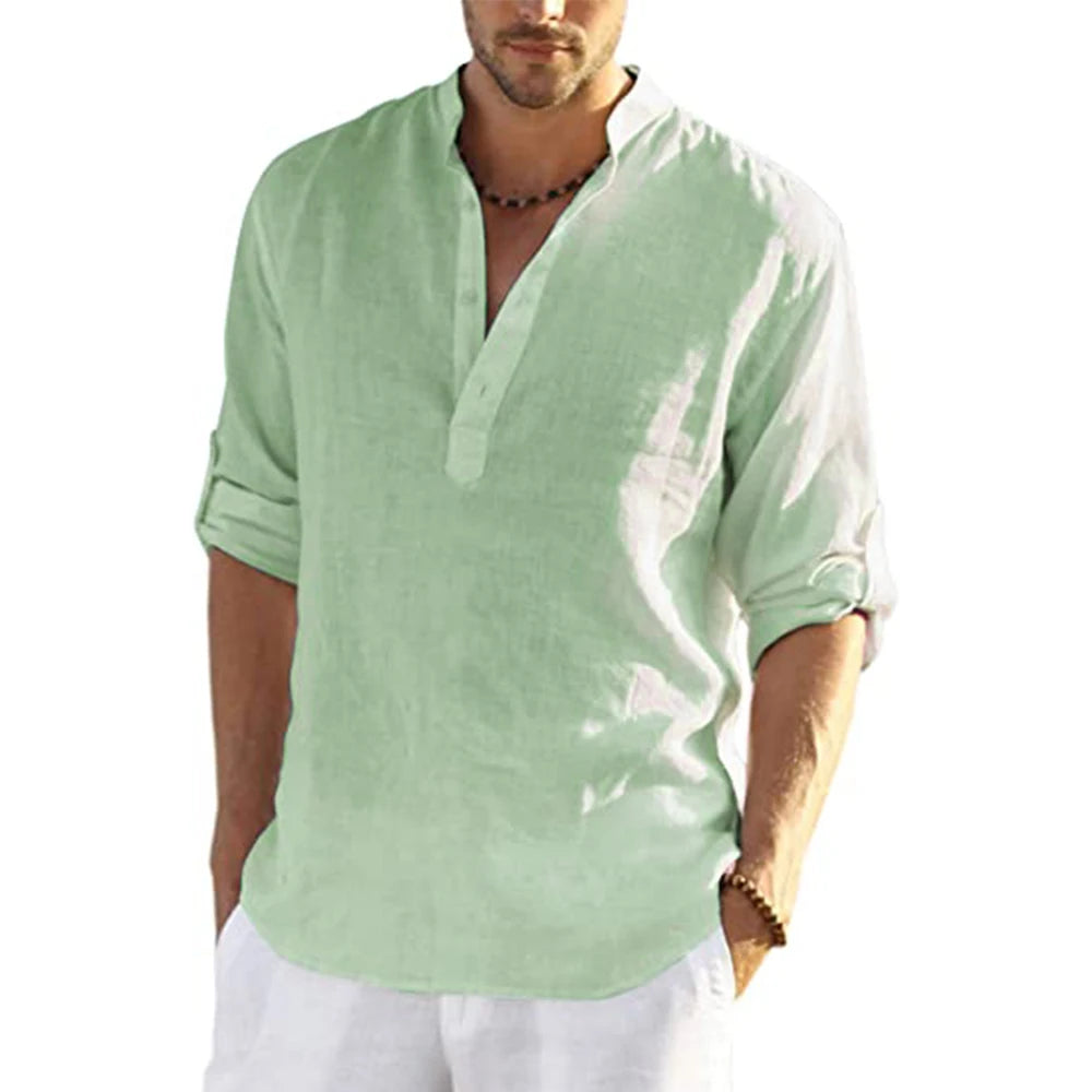 Nueva blusa informal para hombre, camisa de lino y algodón, camisetas holgadas, camiseta de manga larga, camisas informales para hombre guapo para primavera y otoño