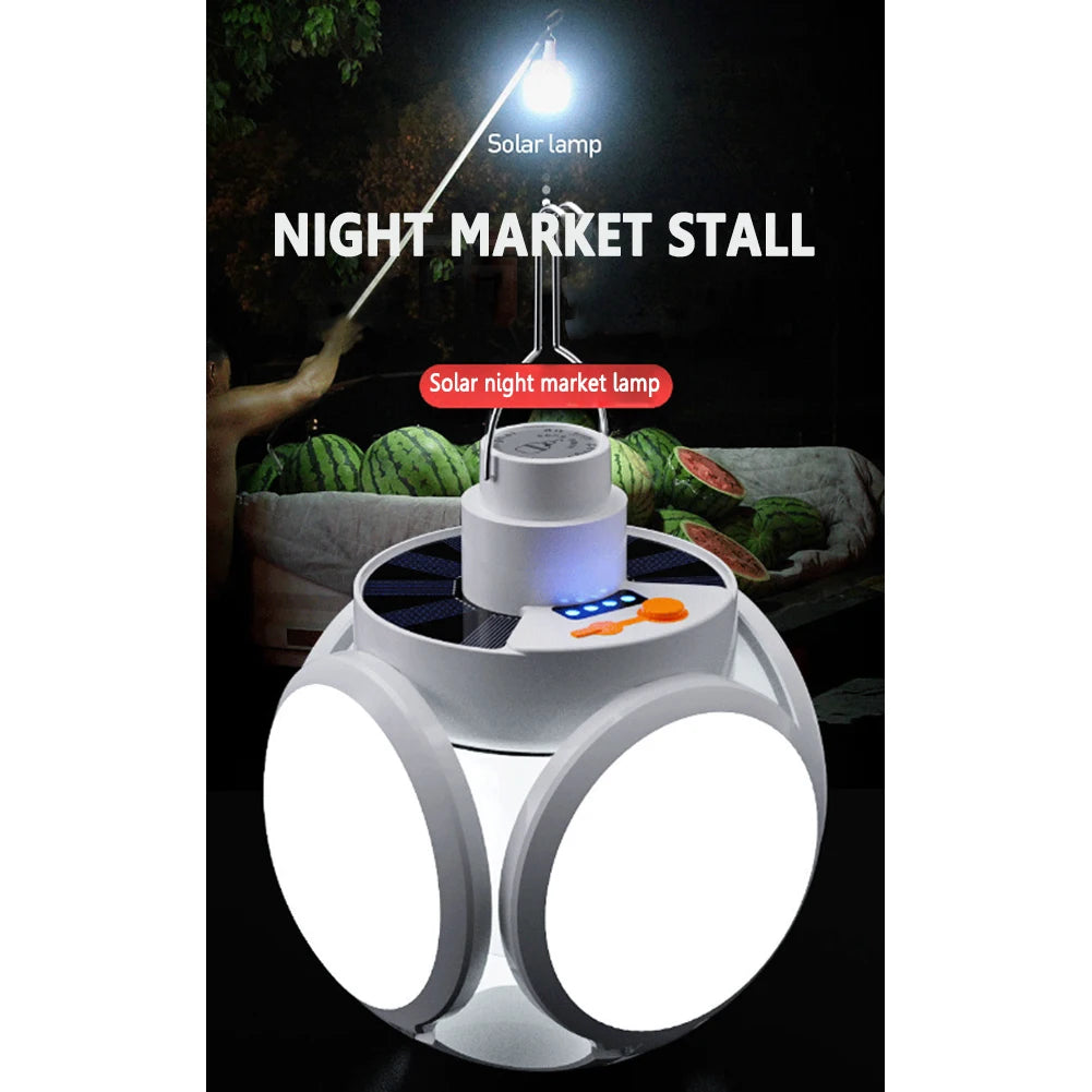 Bombilla LED Solar para acampar, linterna recargable, lámpara de noche, suministros de acampada, linterna portátil ajustable de 5 engranajes