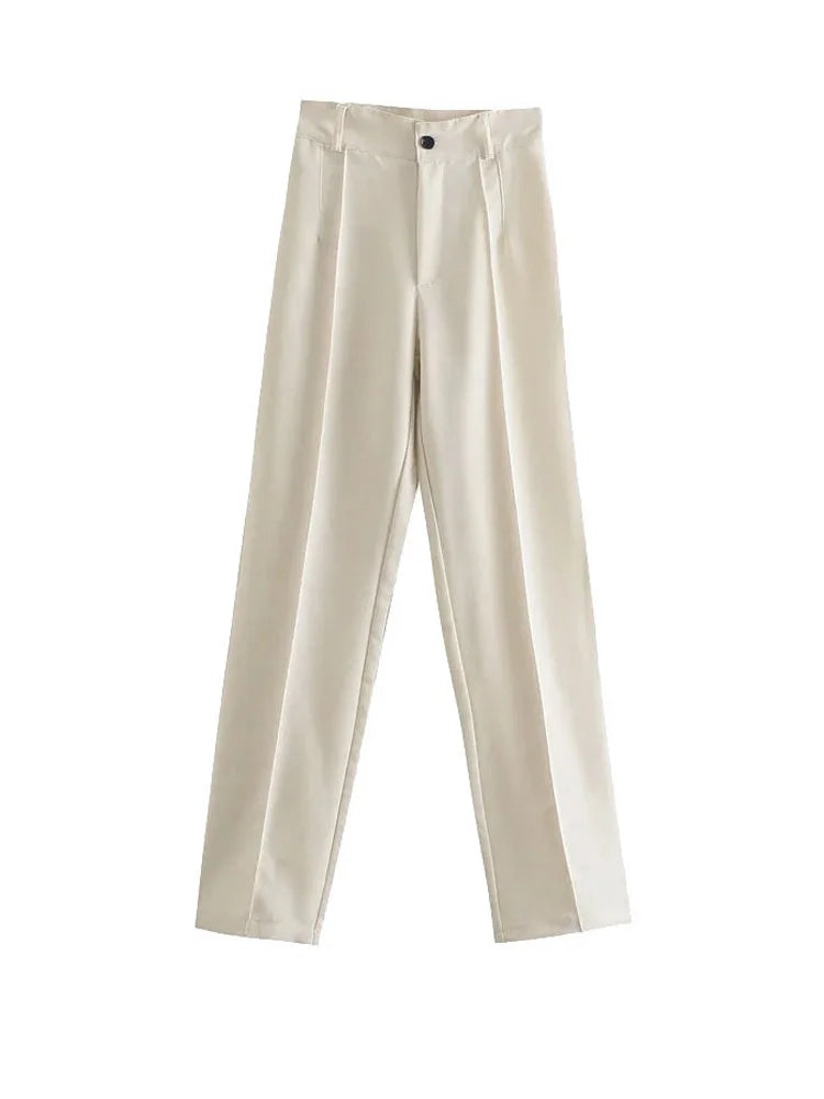 TRZA, pantalones rectos elegantes a la moda para oficina para Mujer, pantalones Vintage de cintura alta con cremallera, pantalones para Mujer
