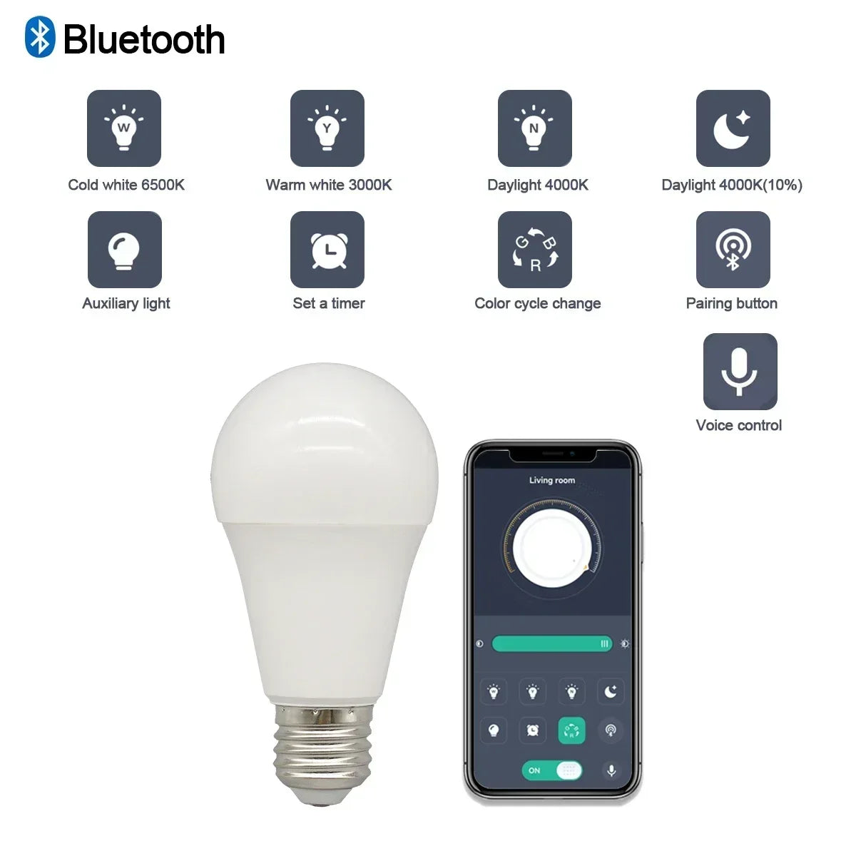 1-20 piezas regulable Bluetooth LED bombillas inteligentes aplicación E27 3000K-6500K iluminación 10W 220V 230V para dormitorio hogar Derec
