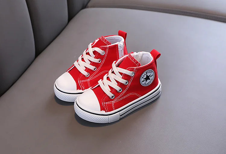 Zapatos de lona de caña media para niños, zapatos informales cómodos de fondo suave para niños y niñas, zapatos de tablero transpirables antideslizantes