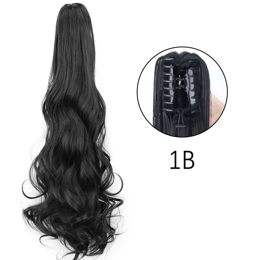 Extensiones de cabello de cola de caballo con Clip de garra larga y recta sintética, pieza de cabello de cola de caballo resistente al calor de 24 pulgadas para mujer, fiesta diaria