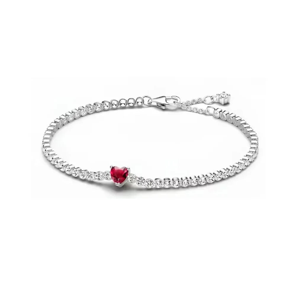 Nuevo original Plata de Ley 925 chapada brillante en forma de corazón collar pulsera mujer regalo de cumpleaños del Día de San Valentín joyería DIY