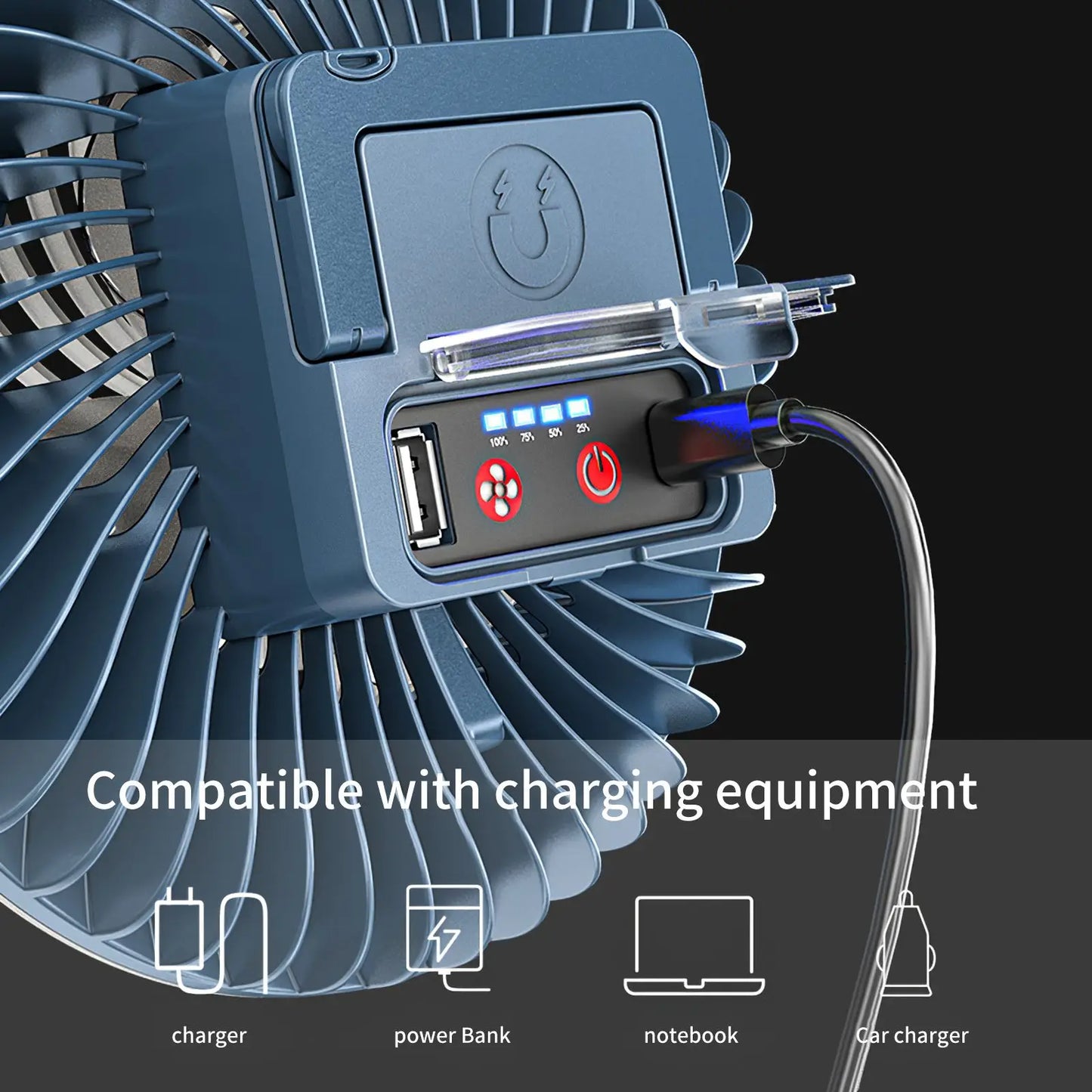 Ventilador de tienda impermeable multifuncional, lámpara de Camping recargable, lámpara de cabina de mercado nocturno, lámpara de ventilador de refrigeración para exteriores, linterna portátil